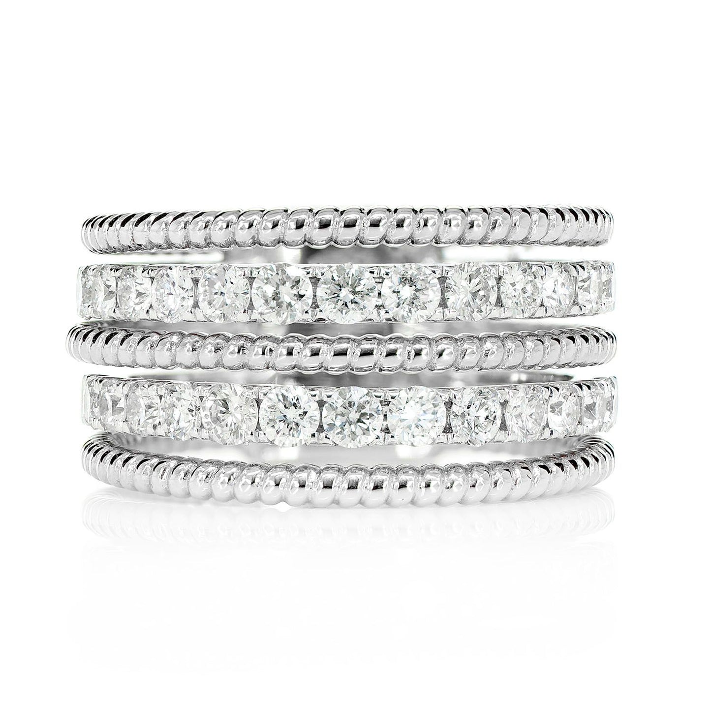 TWO ROW SATIN DIAMOND ROPE BAND RING 14K SOLID GOLD 1.10CTW