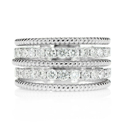 TWO ROW SATIN DIAMOND ROPE BAND RING 14K SOLID GOLD 1.10CTW