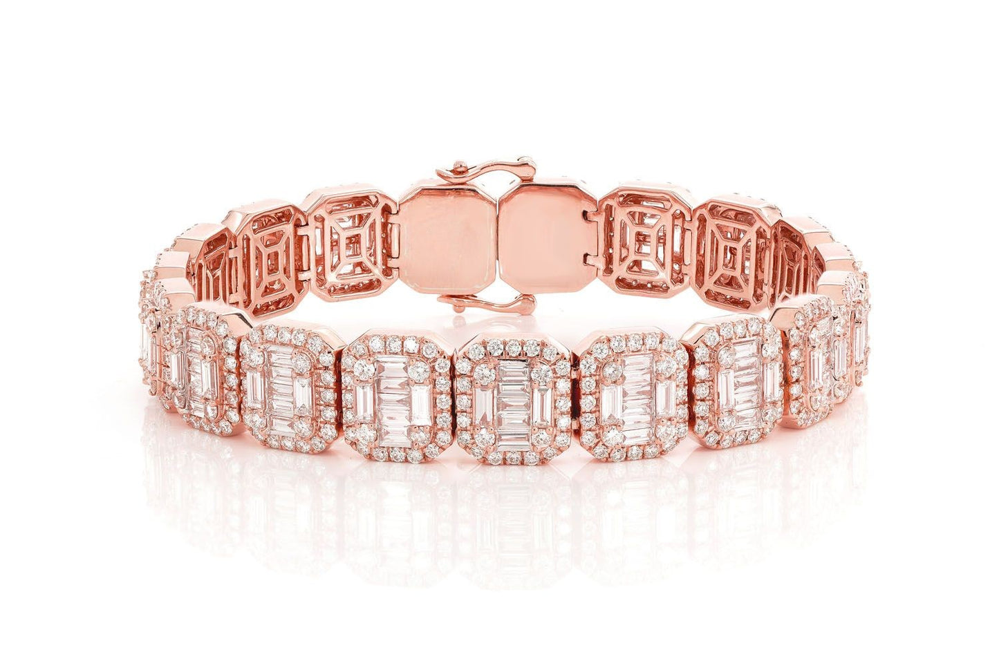 BAGUETTE RAISED RECTANGULAR LINK BRACELET 14K   19.00CTW