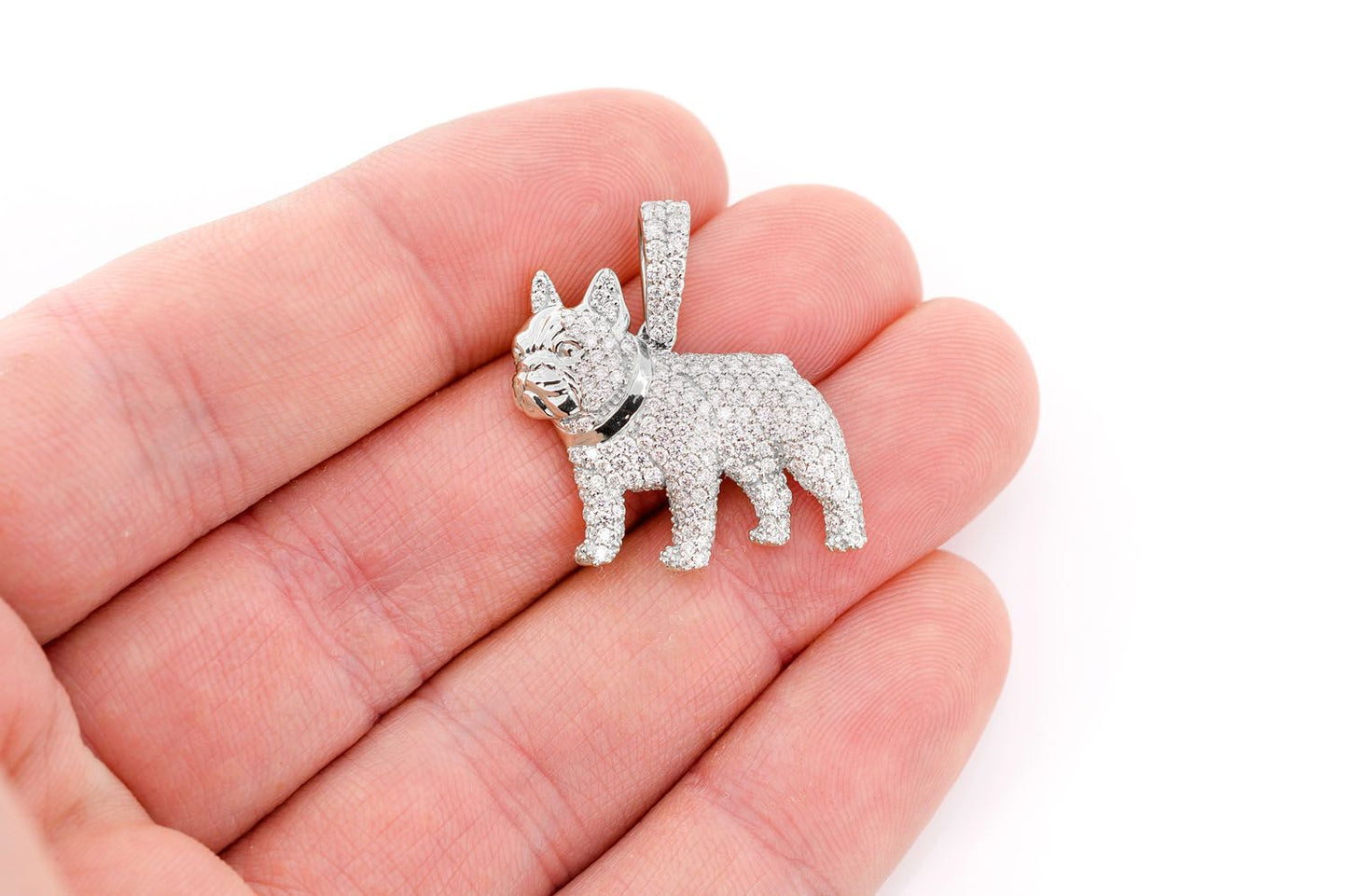 FRENCH BULLDOG DIAMOND PENDANT 14K SOLID GOLD 1.50CTW