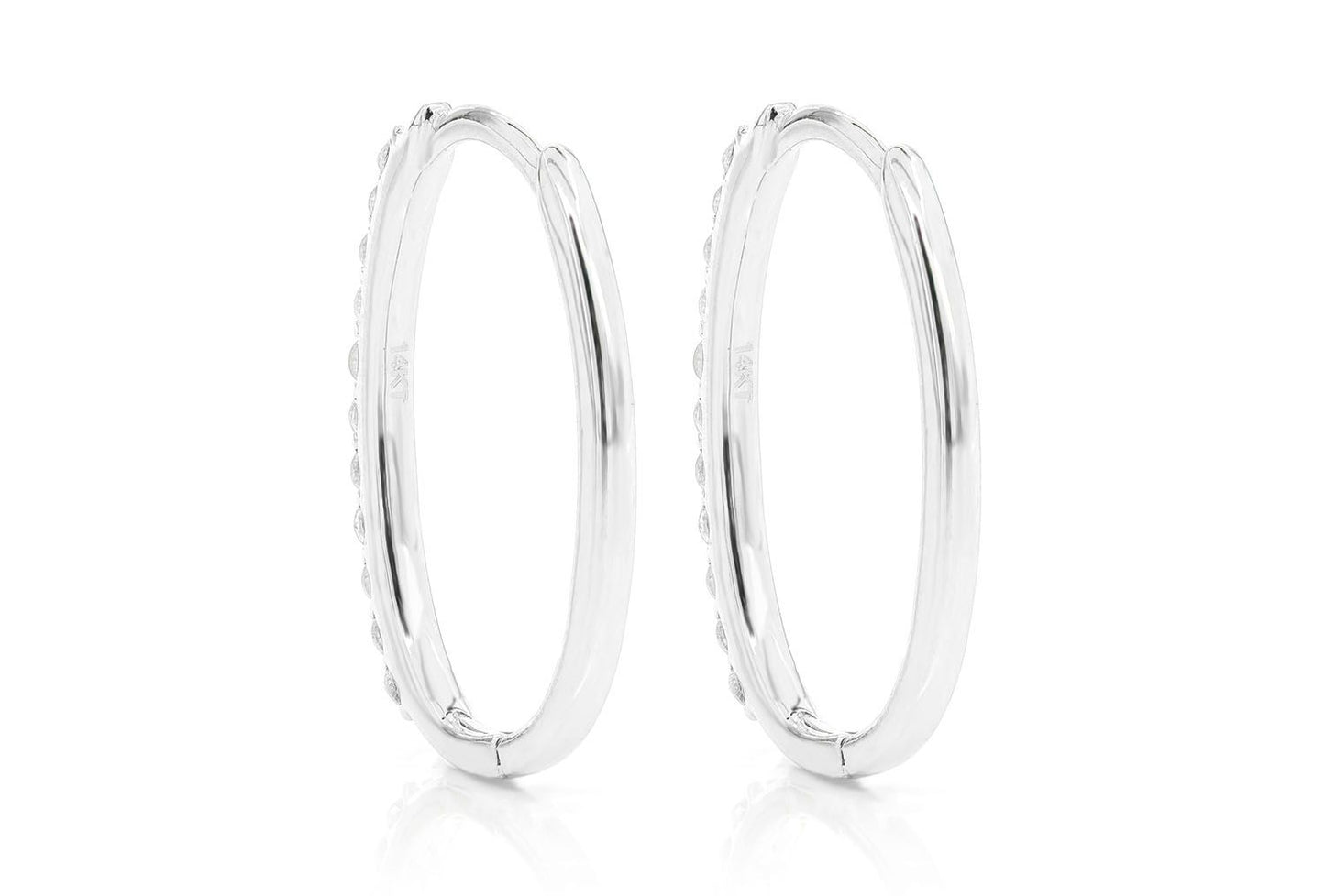OVAL HALF HOOP DIAMOND EARRINGS 14K SOLID GOLD 0.25CTW