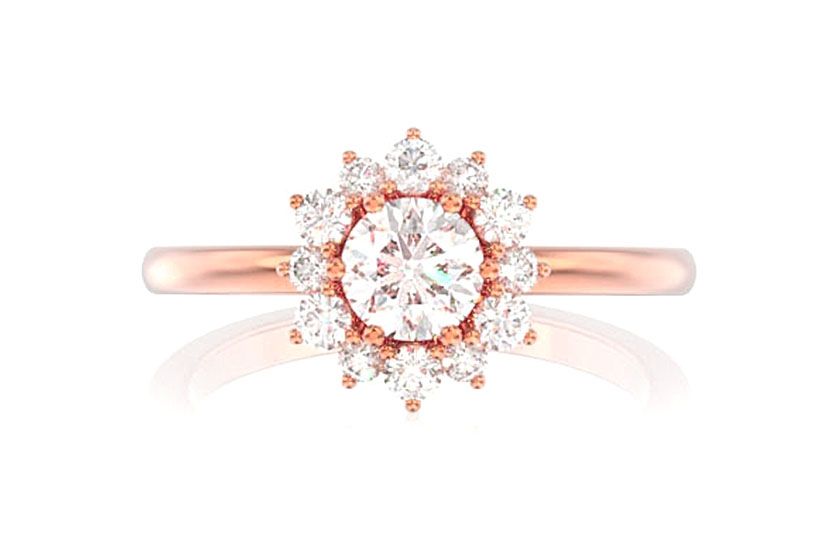 0.70CTW HALO FLOWER BEZEL DIAMOND ENGAGEMENT RING 14K SOLID GOLD