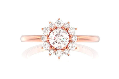 0.70CTW HALO FLOWER BEZEL DIAMOND ENGAGEMENT RING 14K SOLID GOLD
