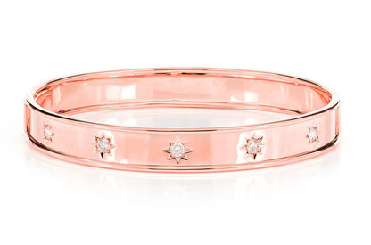 SATIN DIAMOND STAR BANGLE BRACELET 14K SOLID GOLD 0.40CTW