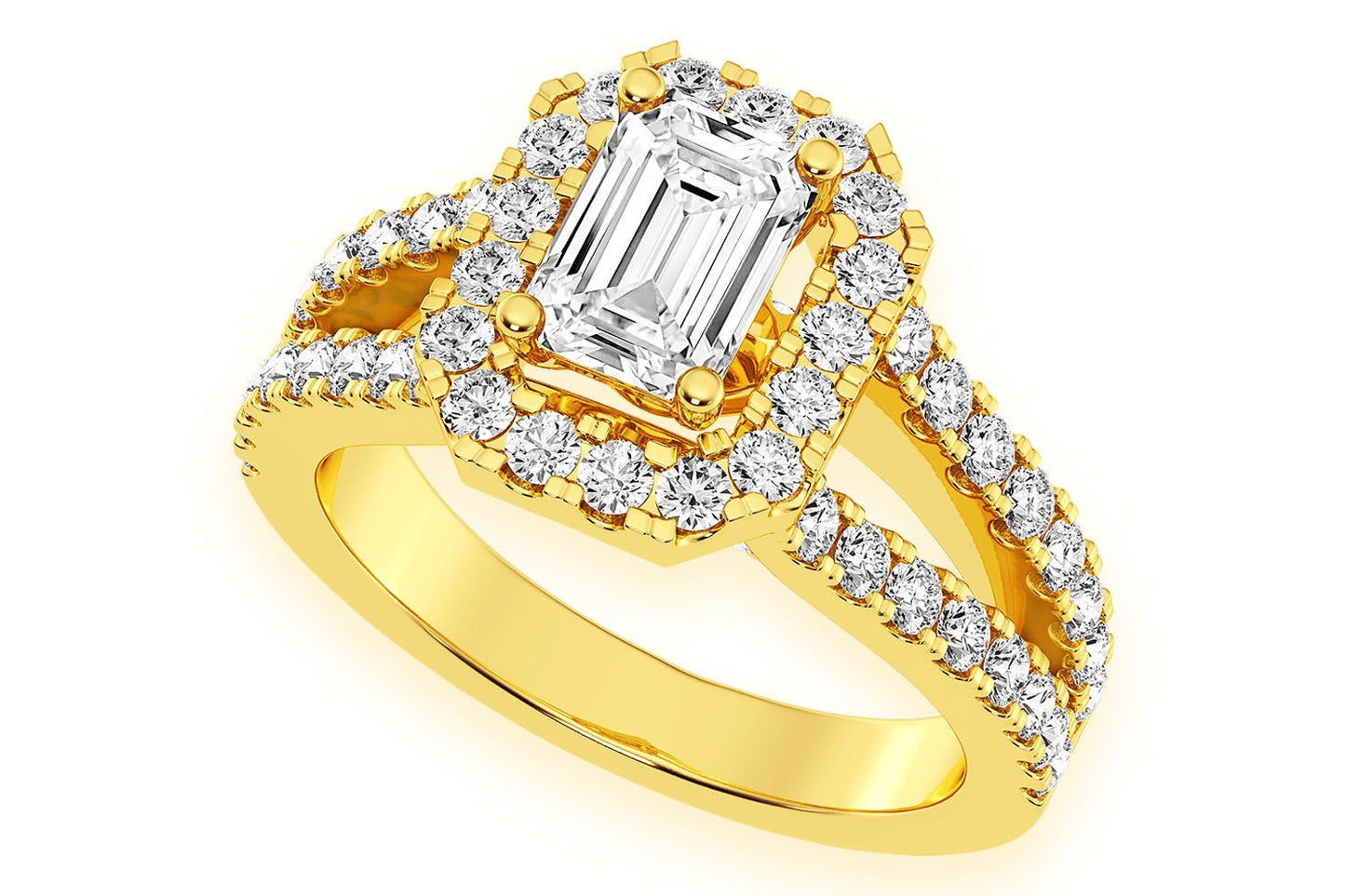 SPHINX - 0.75CT EMERALD CUT SOLITAIRE - HALO SPLIT SHANK - DIAMOND ENGAGEMENT RING