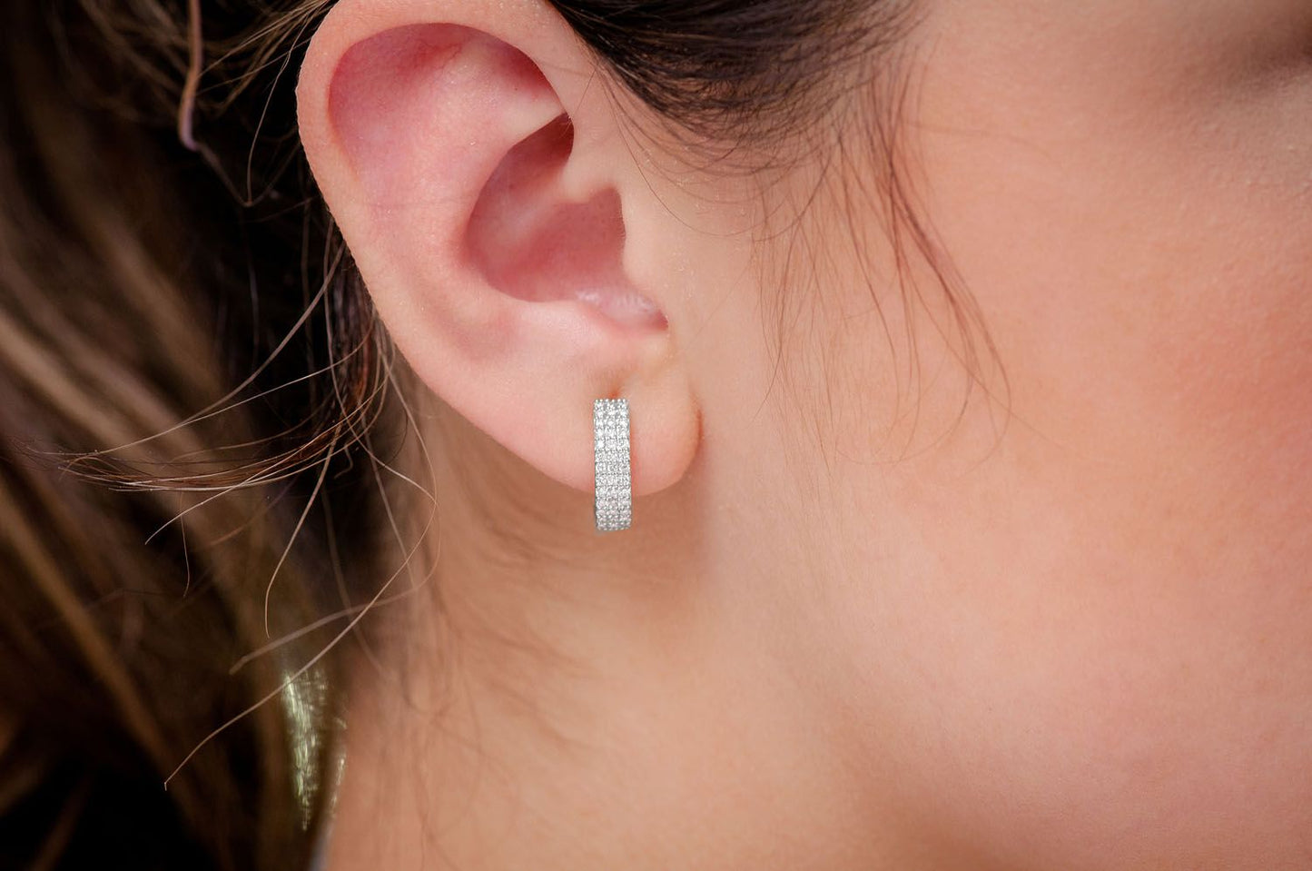 THREE ROW HOOP DIAMOND EARRINGS 14K SOLID GOLD 0.66CTW