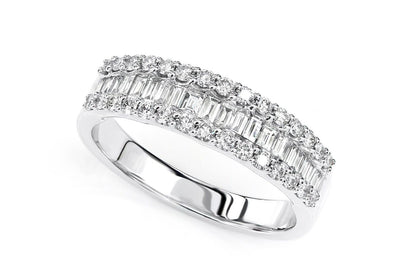 INEL CU DIAMANT ROTUND ȘI TĂIETURĂ BAGHETĂ, CU RANGĂ DIN AUR MASIV DE 14K, 0.75CT