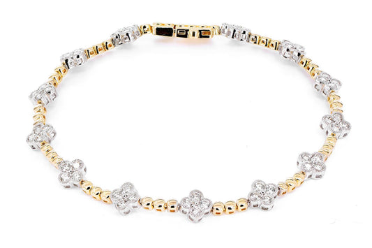 BEADED MILGRAIN CLOVER BRACELET 1.50CTW 14K SOLID GOLD