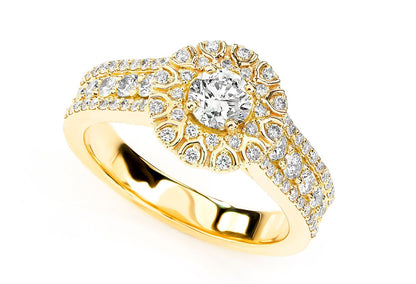 WISHBONE HALO DIAMOND ENGAGEMENT RING 1.10CTW - 14K SOLID GOLD