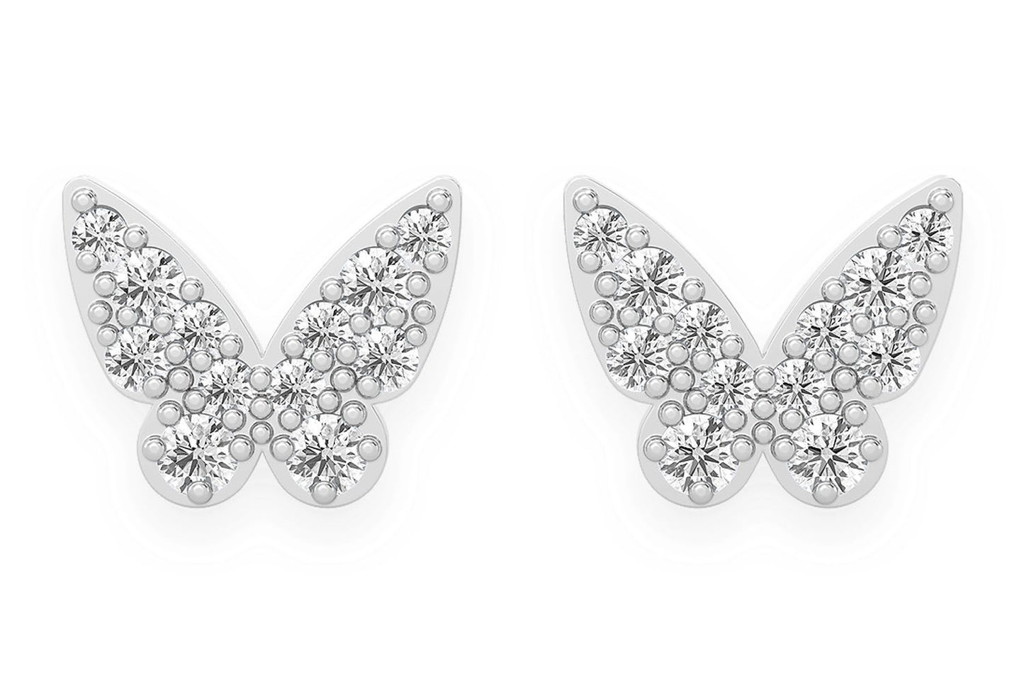 BUTTERFLY STUD DIAMOND EARRINGS 14K SOLID GOLD 0.15CTW