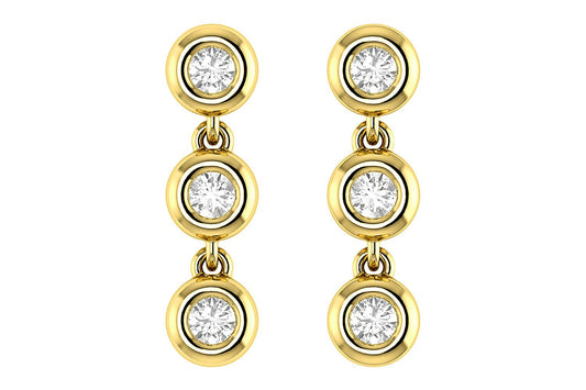 TRIPLE BEZEL DIAMOND DANGLE EARRINGS 14K SOLID GOLD 0.15CTW