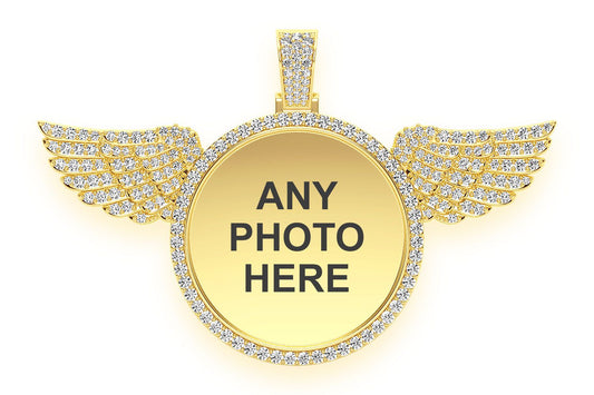MEMORY WINGS PHOTO DIAMOND PENDANT 14K SOLID GOLD 8.75CTW