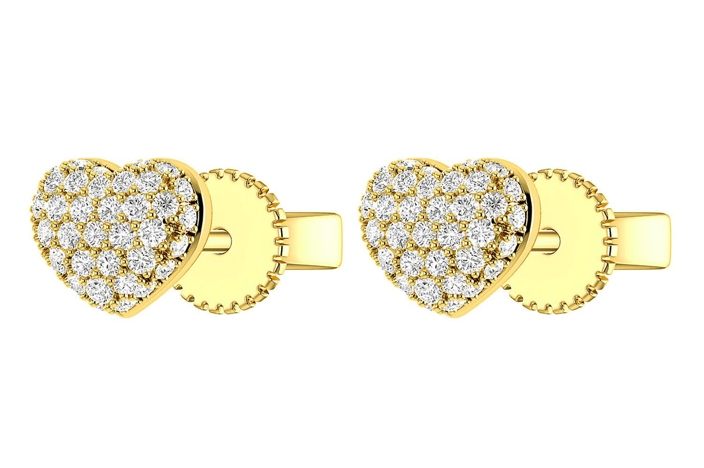 BUBBLY DIAMOND HEART STUD EARRINGS 14K SOLID GOLD 0.20CTW