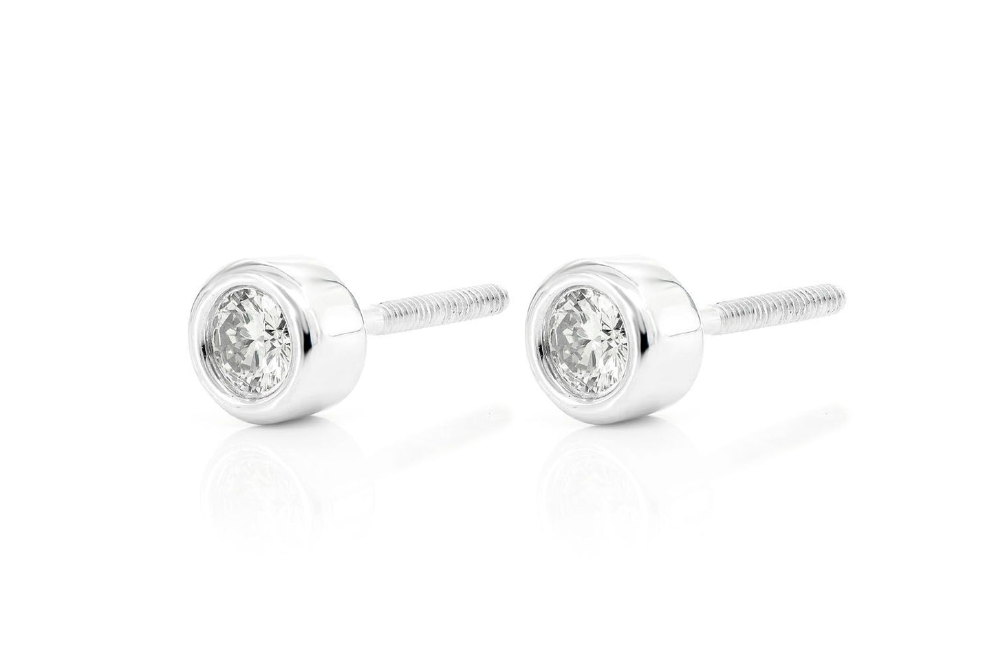 ROUND BEZEL SET DIAMOND EARRINGS 14K SOLID GOLD 0.25CTW