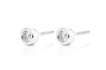 ROUND BEZEL SET DIAMOND EARRINGS 14K SOLID GOLD 0.25CTW