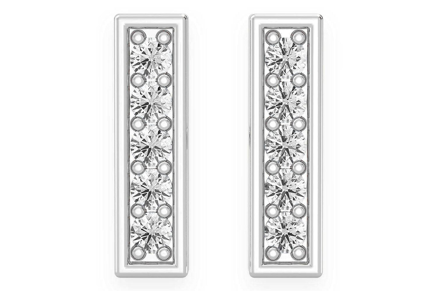BAR DIAMOND EARRINGS 14K SOLID GOLD 0.10CTW
