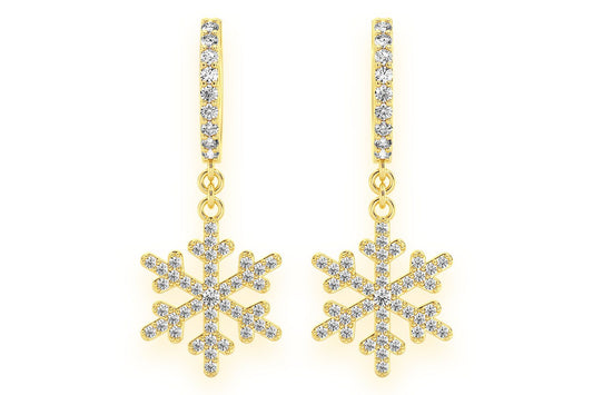 SNOWFLAKE DANGLING HOOP DIAMOND EARRINGS 14K SOLID GOLD 0.50CTW