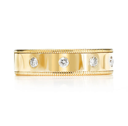 BORDER DETAIL GYPSY SET DIAMOND BAND RING 14K SOLID GOLD 0.45CTW