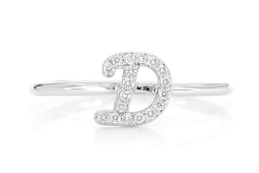 CURSIVE LETTER D DIAMOND RING 14K SOLID GOLD 0.08CTW