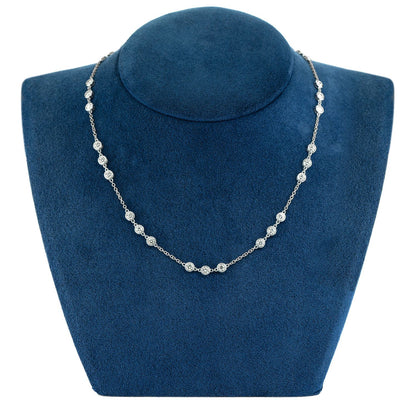 TRIO BEZEL SET DIAMOND NECKLACE CONNECTED 14K SOLID GOLD 3.65CTW