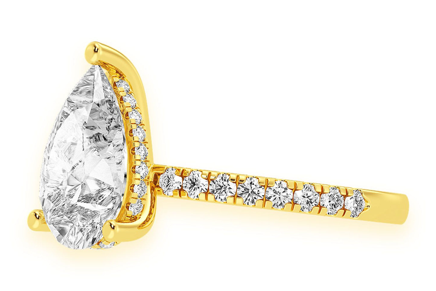 3.00CT PEAR SOLITAIRE - ONE ROW UNDER HALO - DIAMOND ENGAGEMENT RING