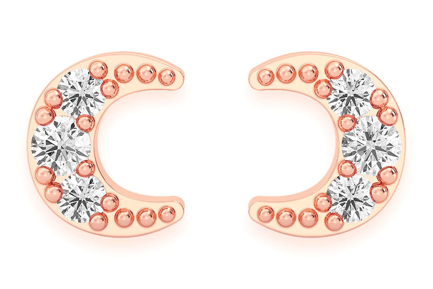 CERCEI MOON STUD CU DIAMANTE, AUR MASIV DE 14K, 0.05CT