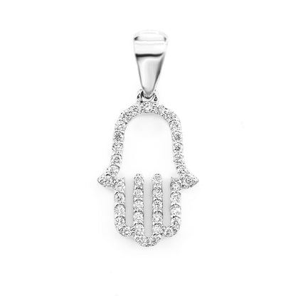 OPEN DIAMOND HAMSA PENDANT 14K SOLID GOLD 0.15CTW