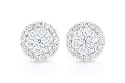 CERCEI CU DIAMANTE HALO FLOWER, AUR MASIV DE 14K, 4.00CT