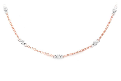 ROUND BEZEL SET DIAMOND NECKLACE CONNECTED 14K SOLID GOLD 0.35CTW