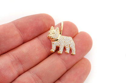 PANDANT CU DIAMANT BULLDOG FRANCEZ, AUR MASIV DE 14K, 0.65CT