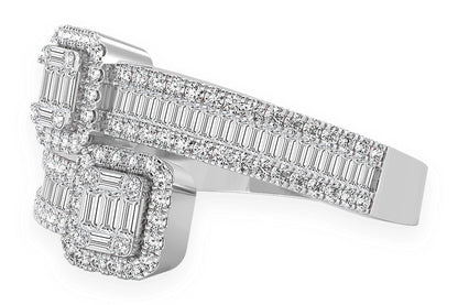 BORDER BAGUETTE CROSSOVER DIAMOND RING 14K SOLID GOLD 1.00CTW