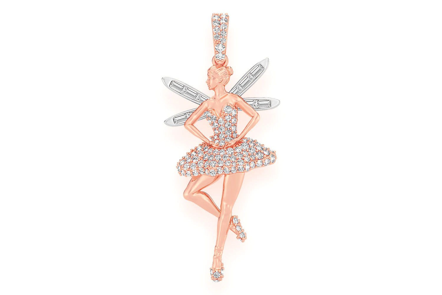 PANDANT ARIPI DE BALERINĂ CU DIAMANT, AUR MASIV DE 14K, 0,65 CT