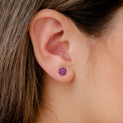ROUND RUBY CLUSTER STUD EARRINGS 14K SOLID GOLD 0.30CTW