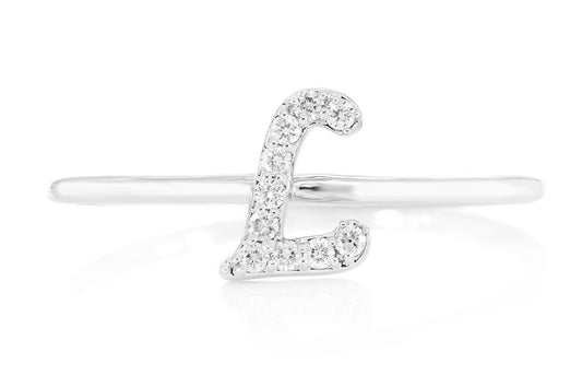 CURSIVE LETTER L DIAMOND RING 14K SOLID GOLD 0.05CTW
