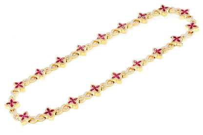 RUBY DIAMOND MARQUISE FLOWER INFINITY LINK NECKLACE SOLID GOLD 33.75CTW