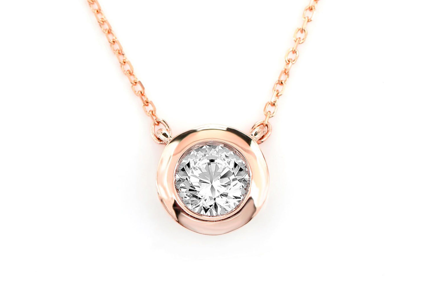 SOLITAIRE ROUND BEZEL PENDANT NECKLACE ATTACHED 14K SOLID GOLD 0.40CT