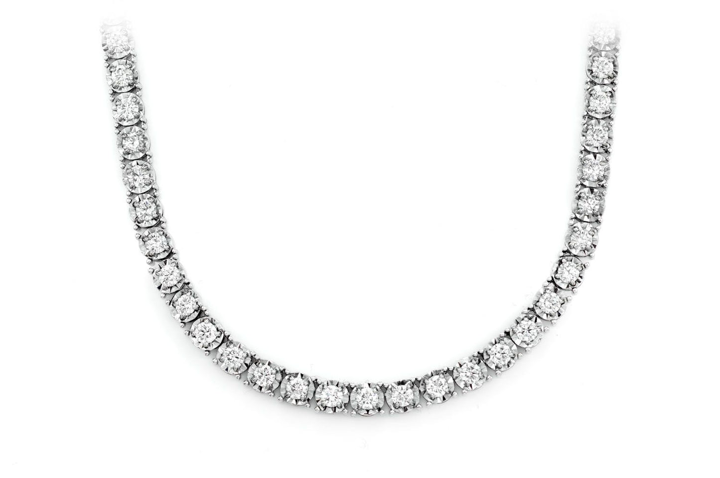 15PT MIRACLE SET DIAMOND TENNIS NECKLACE 14K SOLID GOLD 15.33CTW