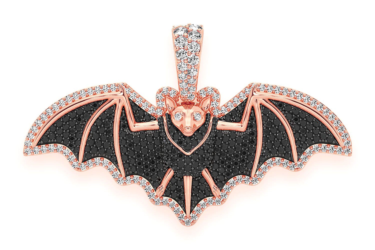 FRUIT BAT BLACK & WHITE DIAMOND PENDANT 14K SOLID GOLD 1.75CTW
