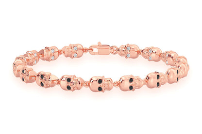 BLACK DIAMOND & WHITE DIAMOND SKULL LINK BRACELET 14K SOLID GOLD 1.50CTW