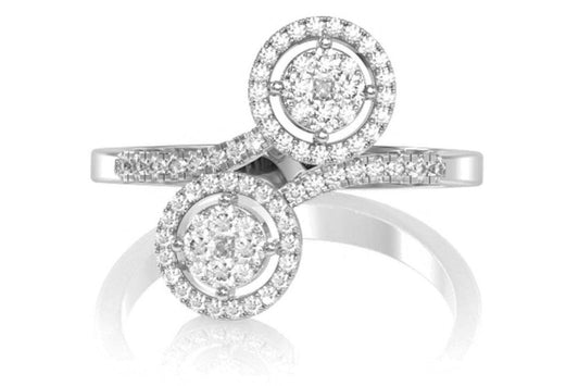 ROUND MOSAIC DIAMOND BYPASS RING 14K SOLID GOLD 0.60CTW
