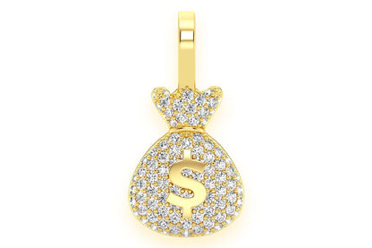 PANDANT CU DIAMANT MONEY BAG, AUR MASIV DE 14K, 0.33CT
