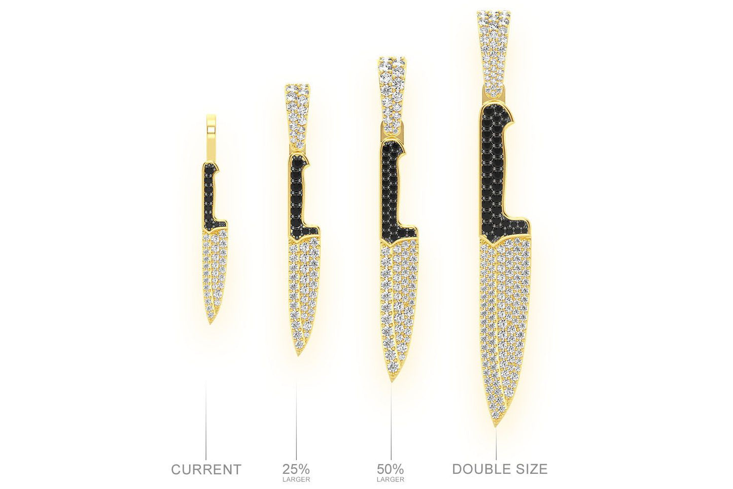 CHEF'S KNIFE DIAMOND PENDANT 14K SOLID GOLD .25CTW