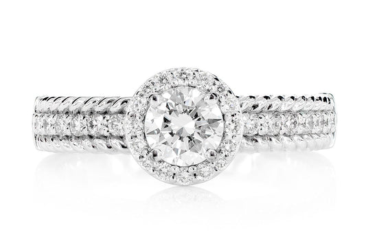 HALO ONE ROW ROPE DETAIL DIAMOND ENGAGEMENT RING 14K SOLID GOLD - 0.85CTW