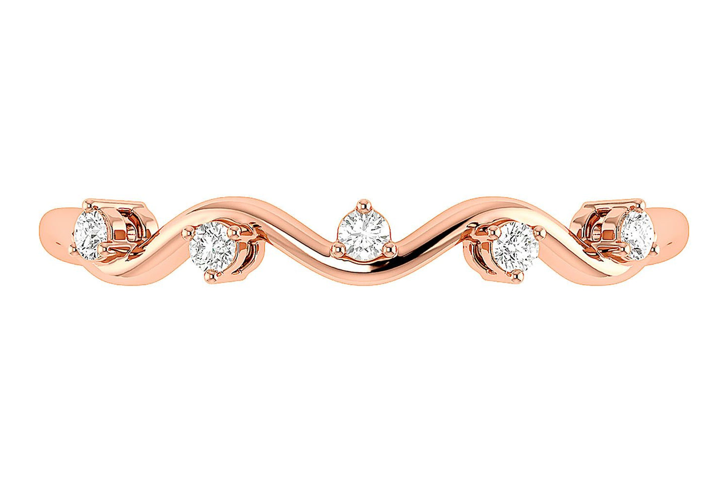 WAVY DIAMOND BAND RING 14K SOLID GOLD 0.06CTW