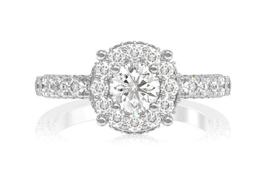 INEL DE LOGODNĂ ROTUND CU DIAMANT HALO SINGUR DE 1.50 CTW - AUR MASIV DE 14K