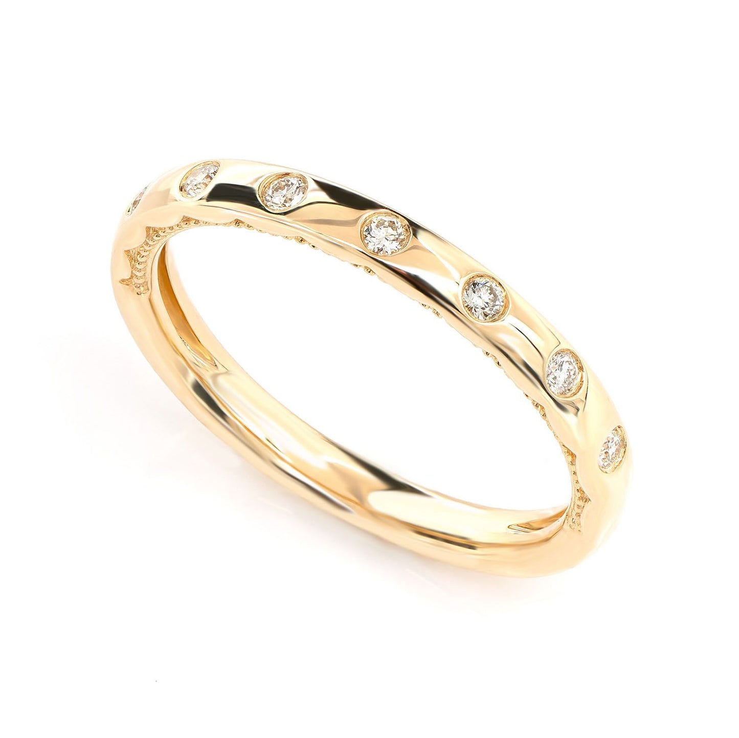 THIN GYPSY SET DIAMOND BAND RING 14K SOLID GOLD 0.10CTW