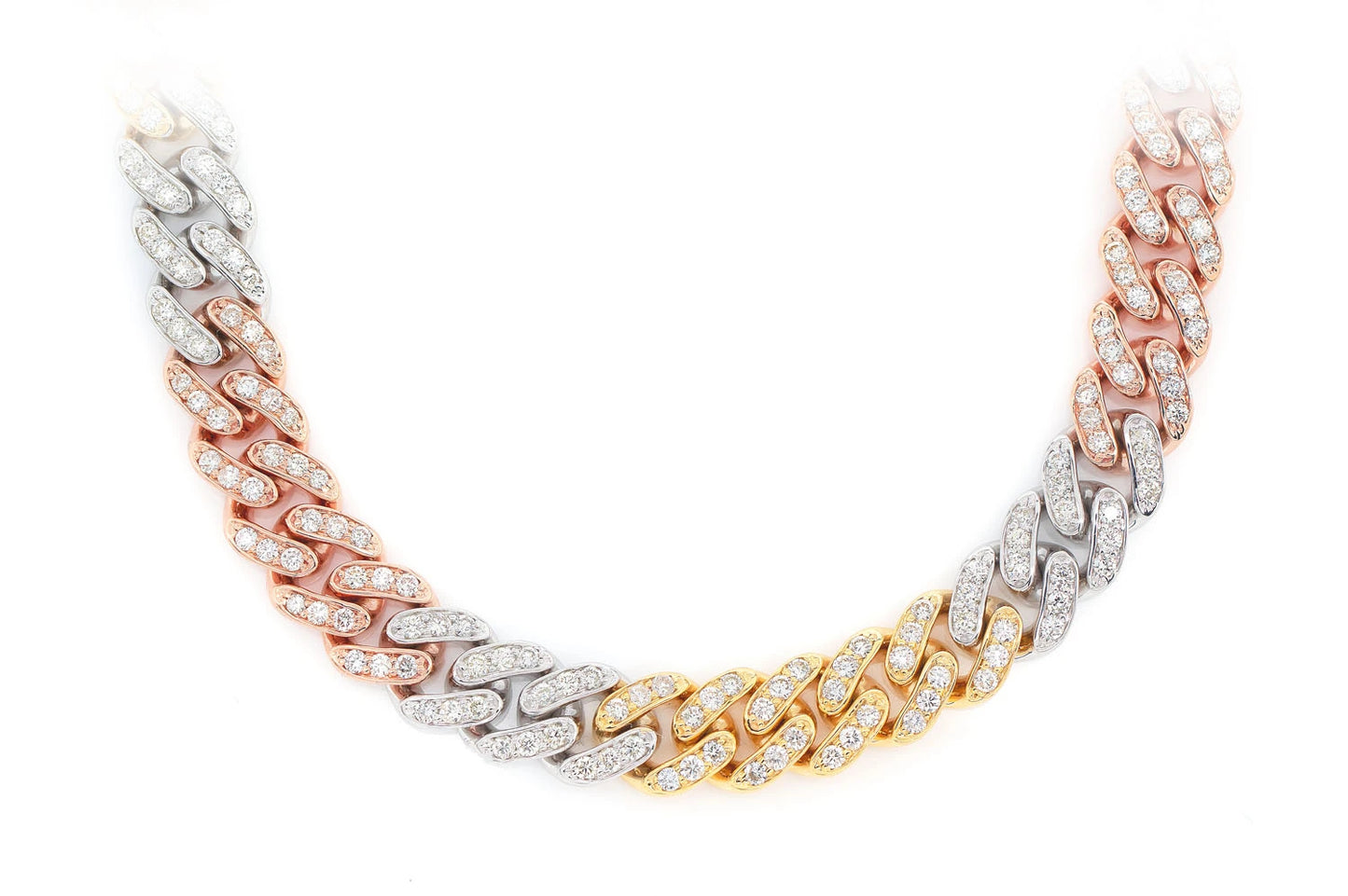 8MM MIAMI CUBAN LINK DIAMOND NECKLACE 14K TRI TONE SOLID GOLD 10.00CTW