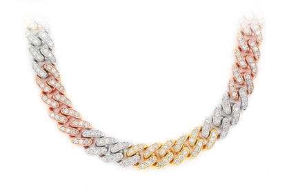 8MM MIAMI CUBAN LINK DIAMOND NECKLACE 14K TRI TONE SOLID GOLD 10.00CTW