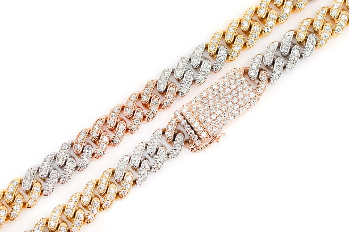 8MM MIAMI CUBAN LINK DIAMOND NECKLACE 14K TRI TONE SOLID GOLD 10.00CTW