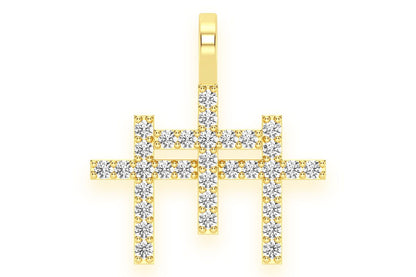 PANDANT CU TRIPLU DIAMANT, AUR MASIV DE 14K, 0.45CT